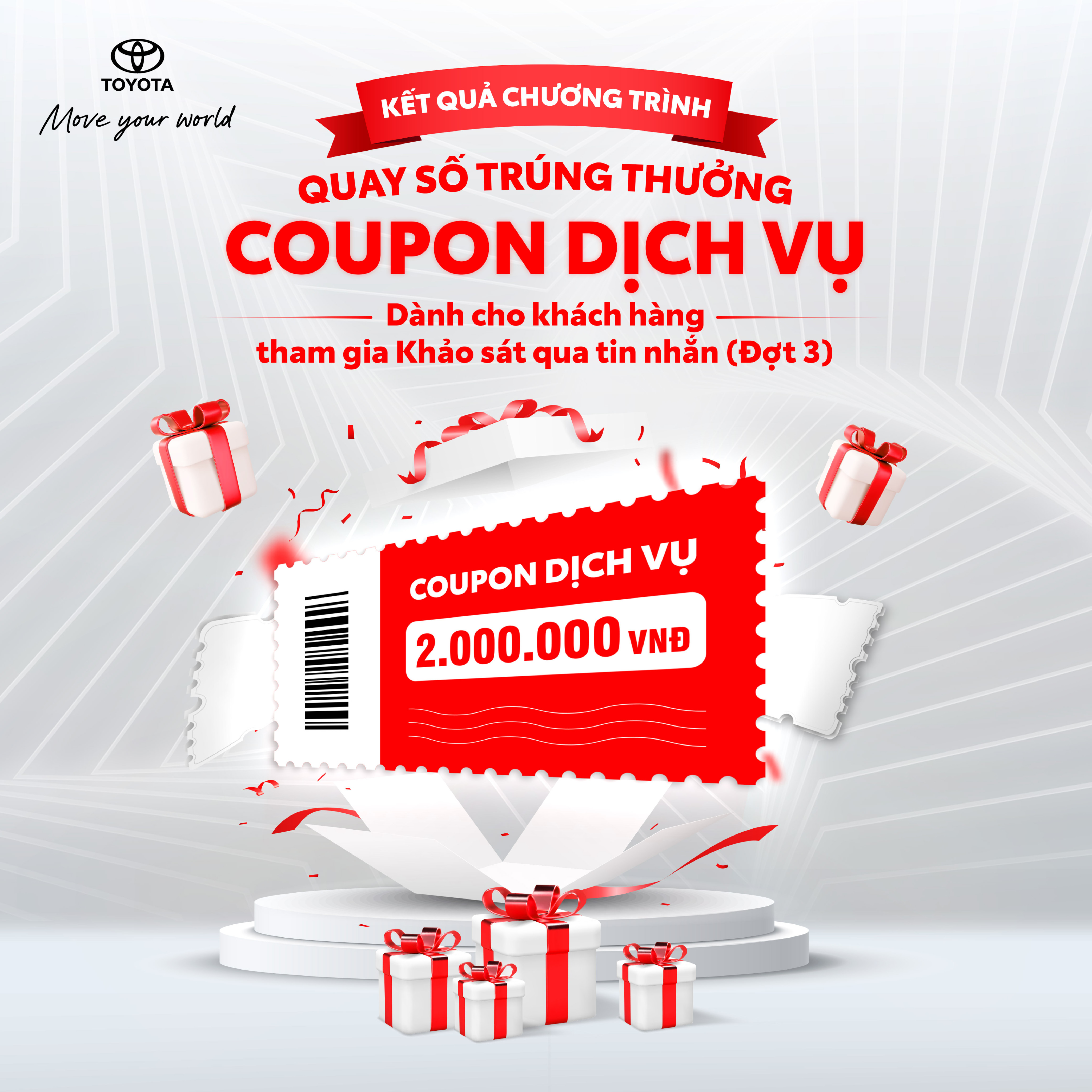 Toyota Việt Nam thông báo kết quả quay số trúng thưởng coupon dịch vụ cho khách hàng làm khảo sát qua tin nhắn đợt 3